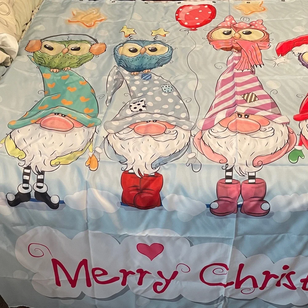 NIP- shower curtain Merry Christmas Owl and Gnome